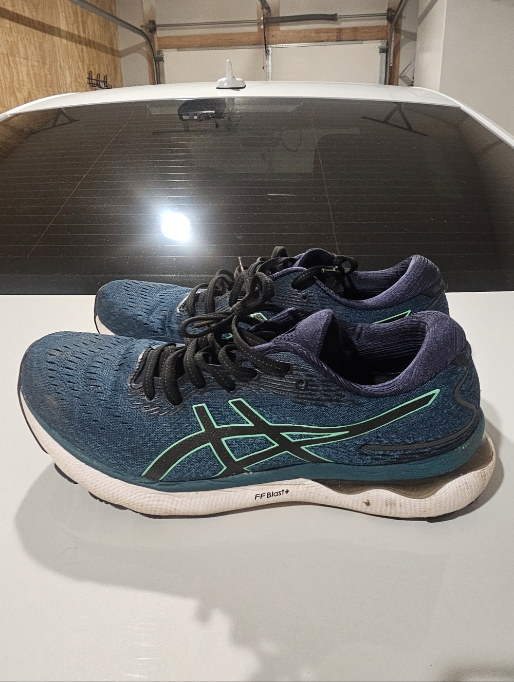 ASICS Gel Nimbus 24 Teal Blue Mens Running Sneakers with Mint Accent